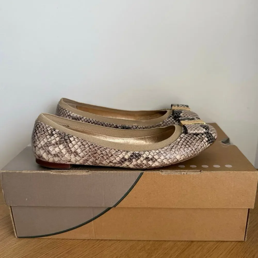Kate Spade Tock Snakeakin Bow Women Ballet Flats- SZ 8.5